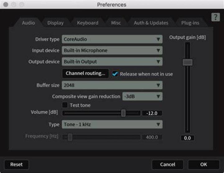 Audio Preferences tab