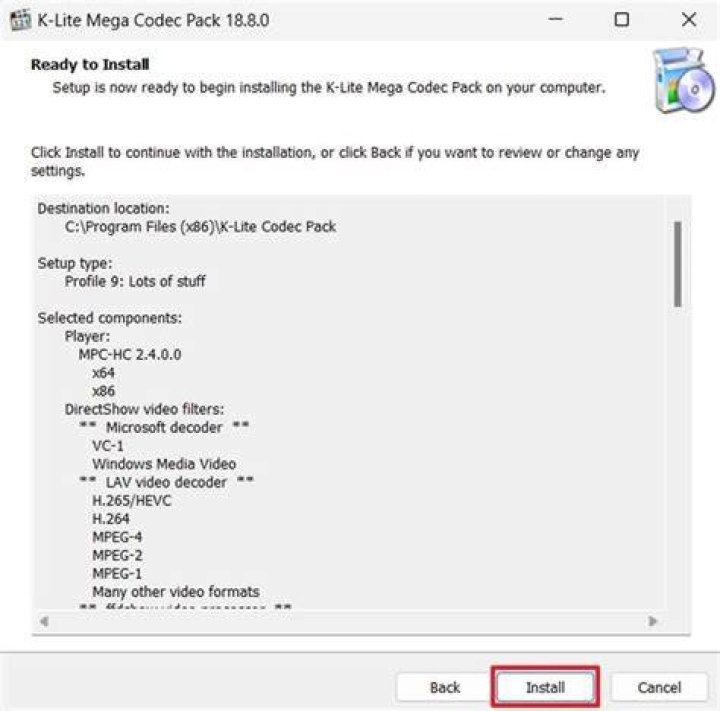 Codec button selected