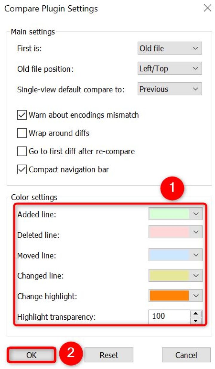Compare Settings Window