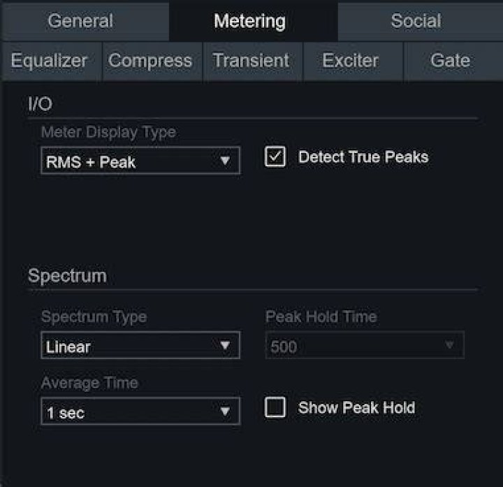 Metering Options Window