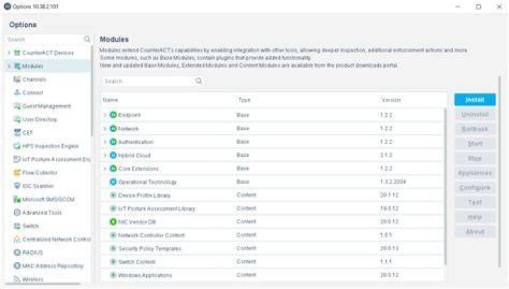 Modules Options Window
