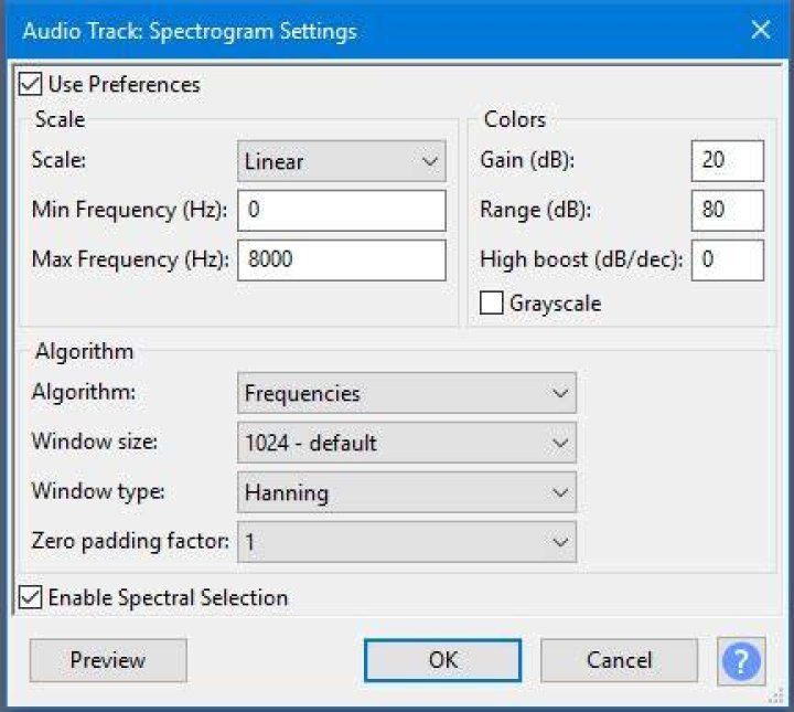 Spectrogram Settings