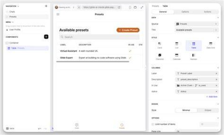 User presets screen